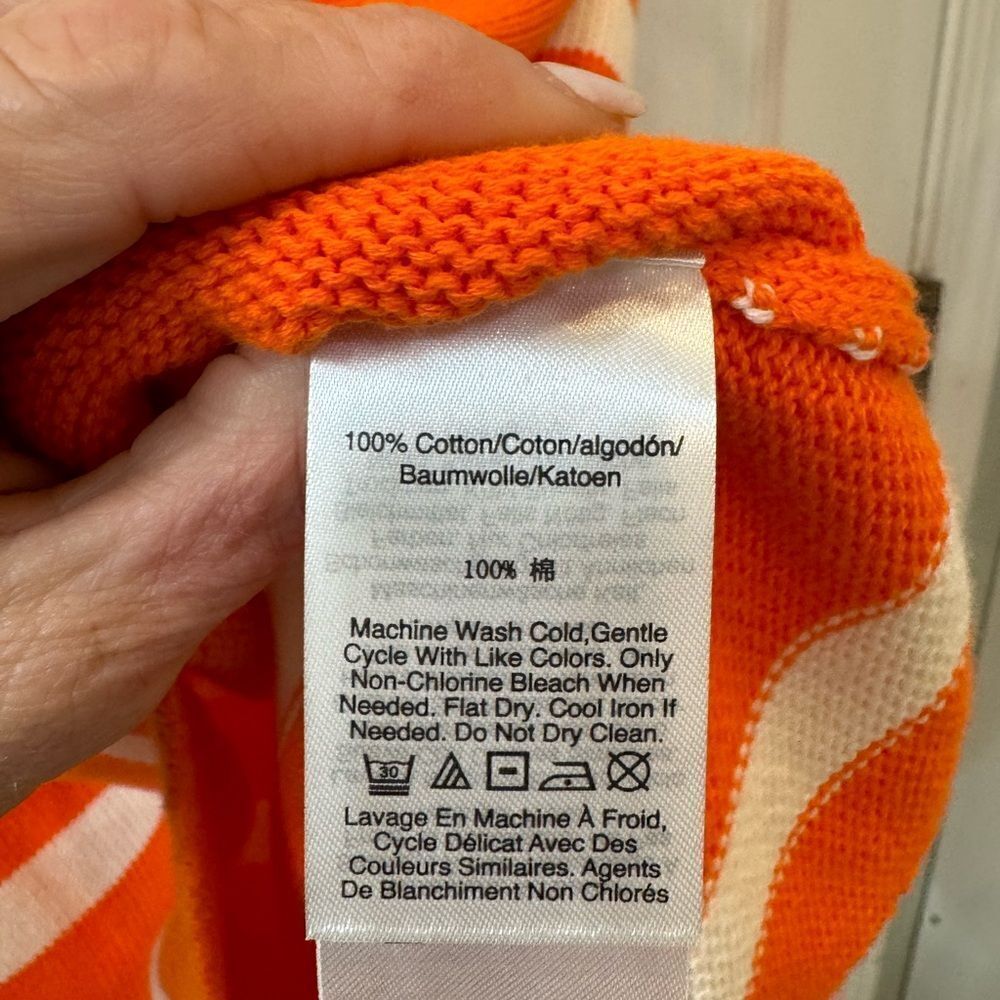 DKNY Y2K 100% cotton oversized Orange with white striped sweater tank top- XS - Picture 9 of 11